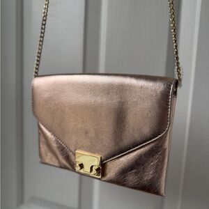 LOEFFLER RANDALL Nude Leather Lock Clutch Crossbody Bag